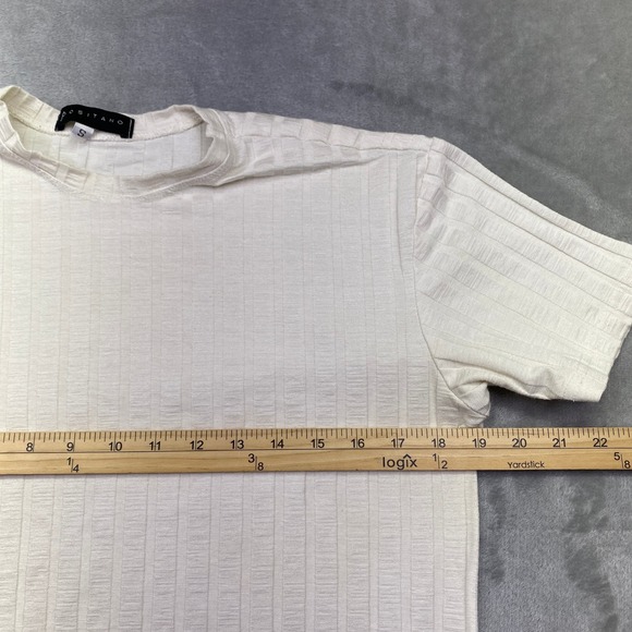 VTG POSITANO Ribbed Knit Crew Neck Short Sleeve T Shirt Cream Size S retro - Picture 3 of 7